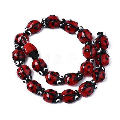 Ladybug Handmade Lampwork Beads Strands X-LAMP-R004-11-1