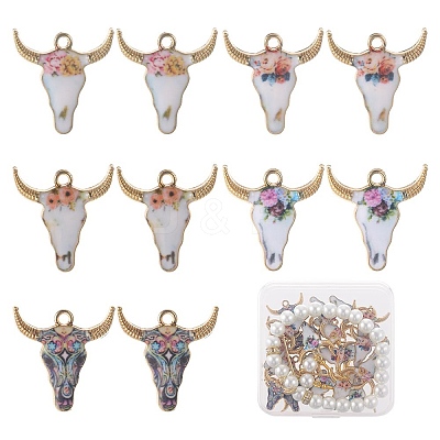 30Pcs 5 Colors Alloy Enamel Pendants ENAM-SC0003-85-1
