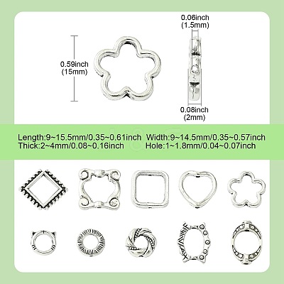 100Pcs 10 Styles Tibetan Style Alloy Bead Frame FIND-CJ0003-76-1