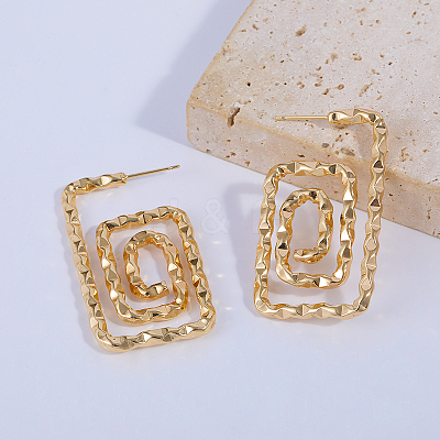 Spiral Rectangle Brass Stud Earrings JB0708-1