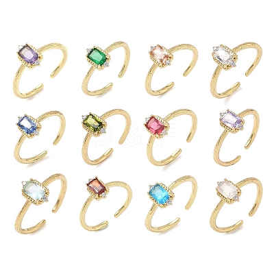 Rectangle Brass Micro Pave Cubic Zirconia Cuff Rings RJEW-Z111-04G-1