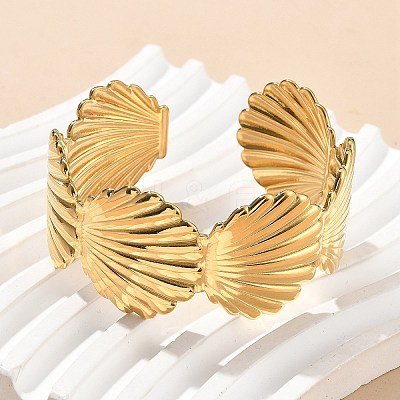 304 Stainless Steel Cuff Bangles for Women AJEW-P127-20G-1
