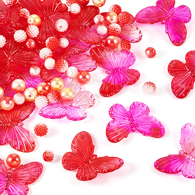 100Pcs 4 Styles Acrylic with Plastic Imitation Pearl Beads OACR-TA0002-88-1