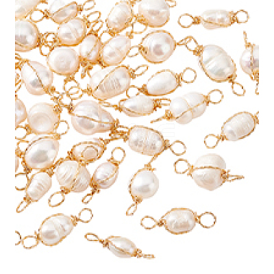 40Pcs Natural Freshwater Pearl Copper Wire Wrapped Rice Connector Charms PALLOY-PH01689-1