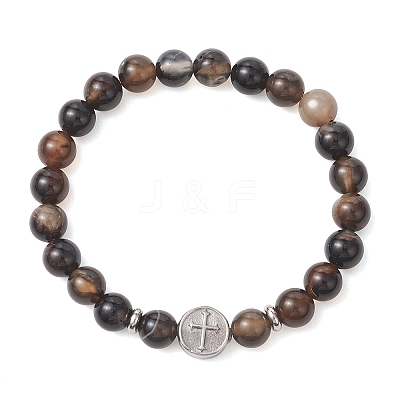Round Natural Black Onyx Beads Stretch Bracelets BJEW-JB13665-1