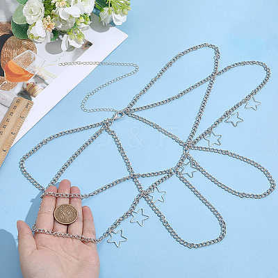 1Pc Alloy Star Tassel Layered Curb Chain Waist Belly Chains for Women AJEW-CY0003-25-1