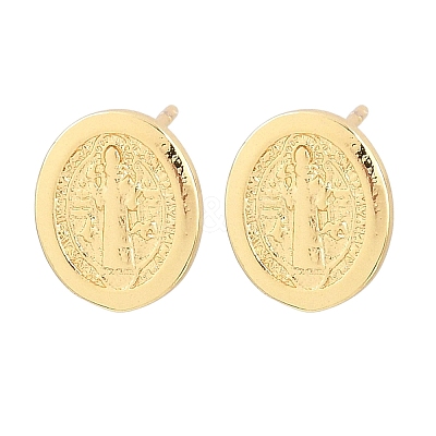 Religion Brass Stud Earrings EJEW-F405-23F-G-1