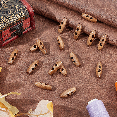 50Pcs 2-Hole Wood Buttons BUTT-UN0001-28B-02-1