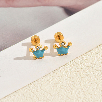 Stainless Steel Enamel Crown Stud Earrings JB5965-1-1