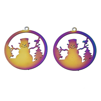 Christmas Ion Plating(IP) 201 Stainless Steel Filigree Pendants STAS-S118-001-1