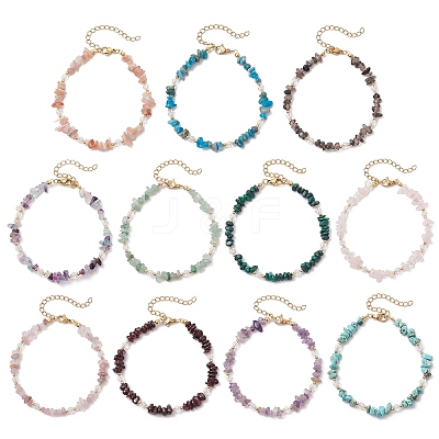 Natural Gemstone Chip Beaded Bracelets for Women BJEW-JB11742-1