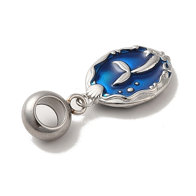 304 Stainless Steel Dodger Blue Enamel European Dangle Charms STAS-G308-34P-1