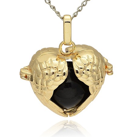 Golden Tone Brass Hollow Heart Cage Pendants KK-J241-05G-1
