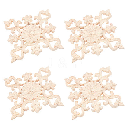 Natural Solid Wood Carved Onlay Applique Craft WOOD-WH0101-64-1