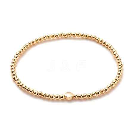 Brass Round Beaded Stretch Bracelet with Flat Round for Women BJEW-JB07607-1