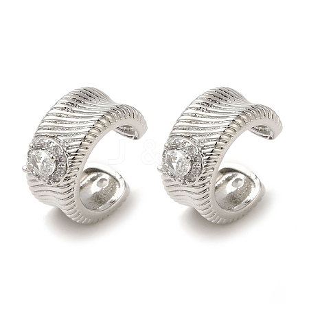 Rack Plating Brass Pave Clear Cubic Zirconia Wavy Ring Cuff Earrings for Women EJEW-P280-09P-1