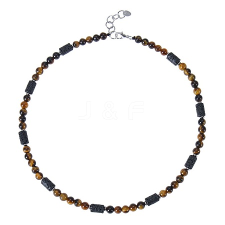 6MM Round Natural Tiger Eye and Column Natural Lava Rock Beaded Necklaces for Women Men LS-LV4865-4-1