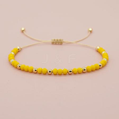 Glass & Brass Round Beads Braided Bead Bracelets RD6595-15-1