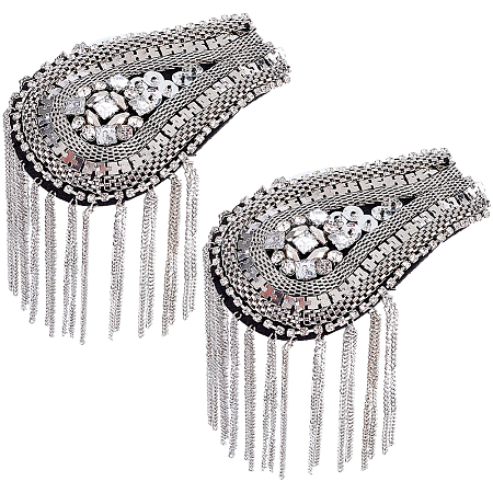 Teardrop Iron Chain Tassel with Rhinestone Epaulettes AJEW-WH20006-326A-P-1