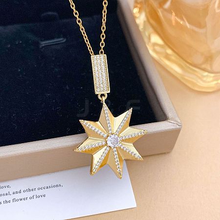 Brass Micro Pave Clear Cubic Zirconia Pendant 304 Stainless Steel Cable Chain Necklaces for Women WGB3057-05-1