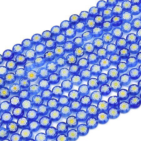 Handmade Millefiori Glass Flat Round Bead Strands LK-P010-04-1