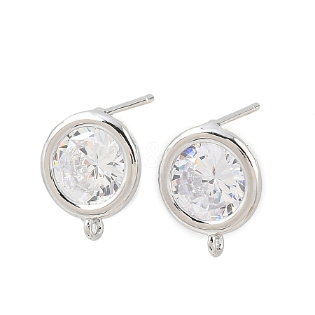 Brass Micro Pave Clear Cubic Zirconia Stud Earring Findings LS-KK-Z133-01P-02-1
