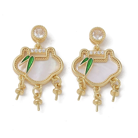 Brass & Shell & Clear Cubic Zirconia Pendants KK-G497-19G-1