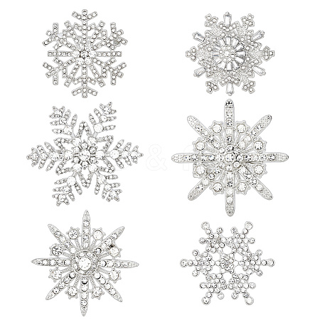6Pcs 6 Styles Snowflake Alloy Lapel Pins for Backpack Clothes JEWB-DC0001-32-1