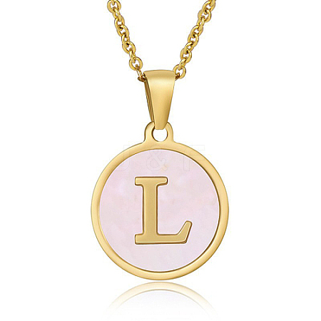 Natural Shell Initial Letter Pendant Necklace LE4192-13-1