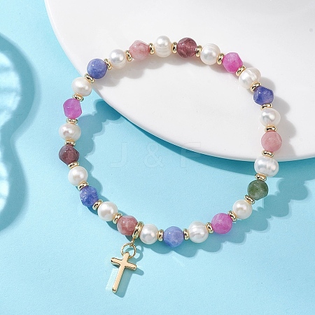 Brass Cross Charm Bracelets BJEW-JB13531-1