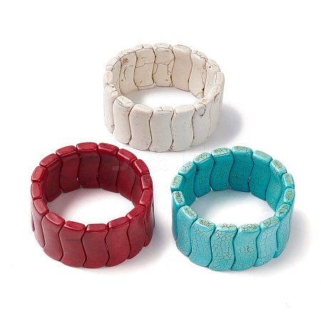 Dyed Synthetic Turquoise Wave Beaded Stretch Bracelets BJEW-P299-03-1