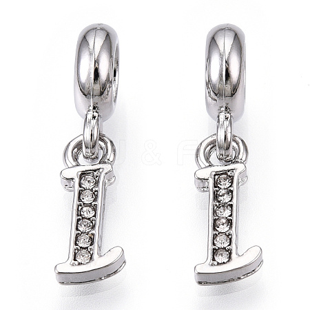 Platinum Rack Plating Alloy Rhinestone European Dangle Charms PALLOY-T048-36P-I-1