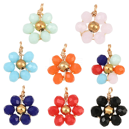 8Pcs 8 Colors Glass with 304 Stainless Steel Pendants GLAA-YW0005-76-1