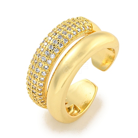 Rack Plating Brass Micro Pave Cubic Zirconia Open Cuff Ring for Women RJEW-C082-12G-1