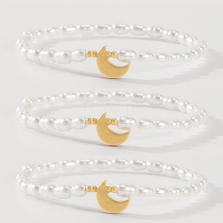 3Pcs Synthetic Non-magnetic Hematite & Imitation Pearl Beaded Stretch Bracelet Sets for Women DB0694-4-1