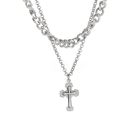 Stainless Steel Double Layer Cross Pendant Necklaces PW-WG2744E-01-1