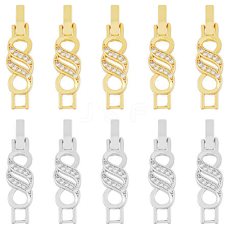 10Pcs 2 Colors Rack Plating Brass Micro Pave Clear Cubic Zirconia Watch Band Clasps ZIRC-DC0001-08-1