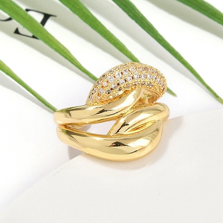 Rack Plating Brass Micro Pave Clear Cubic Zirconia Cuff Finger Rings for Women RJEW-M028-54G-1