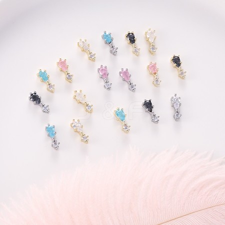 Chinese lute Shape Brass Micro Pave Clear Cubic Zirconia Nail Gems Set MRMJ-T015-40-M-1