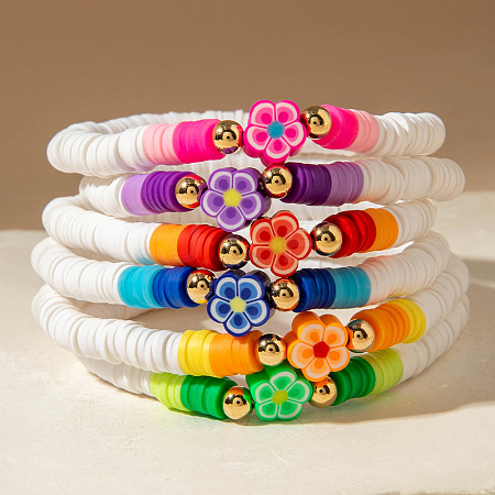 Acrylic & CCB Plastic & Polymer Clay Beads Stretch Bracelets for Women FS-WG063BF-07-1