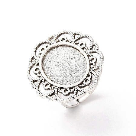 Vintage Adjustable Iron Flower Finger Ring Components Alloy Cabochon Bezel Settings X-PALLOY-O036-19AS-1