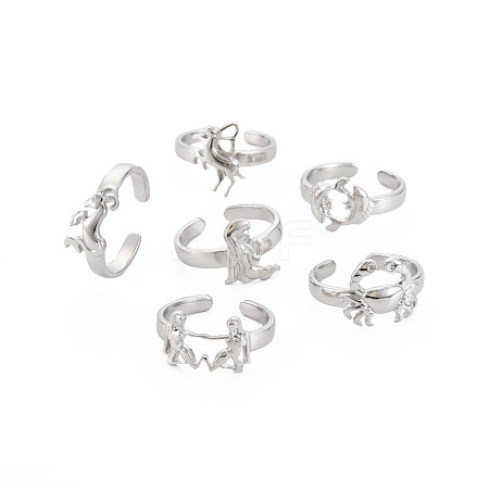 Non-Tarnish 304 Stainless Steel 12 Constellations/Zodiac Signs Open Cuff Ring for Women RJEW-S405-156P-1