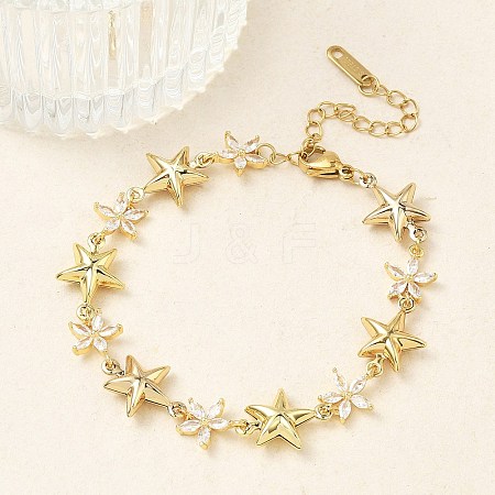 304 Stainless Steel Pave Clear Cubic Zirconia Link Chain Bracelets for Women BJEW-A169-11G-1