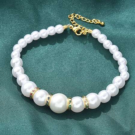 Round ABS Imitation Pearl Beads Bracelets for Women BJEW-B124-01G-1