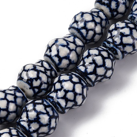 Handmade Blue and White Porcelain Beads Strands PORC-I027-13A-1