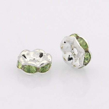 Silver Plated Flat Round Brass Acrylic Rhinestone Spacer Beads RB-J466-07S-1