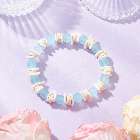 Transparent Glass Round Beads & Natural White Shell & Wood Beads Stretch Bracelets for Men Women BJEW-JB11846-02-1