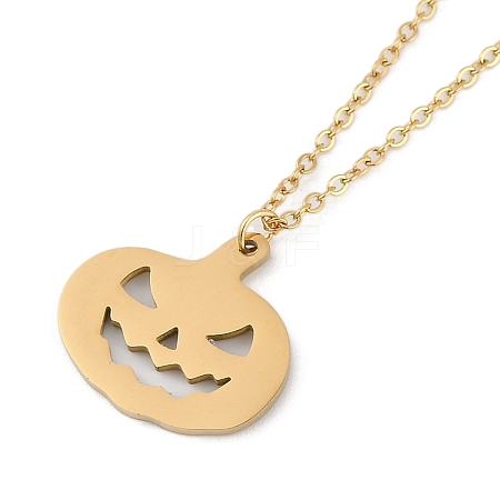 Halloween Series 202 Stainless Steel Cable Chain Pumpkin Pendant Necklaces NJEW-S005-01G-B-1