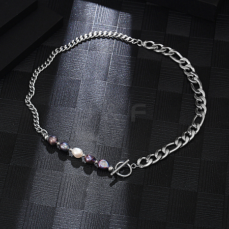 Stainless Steel Baroque Pearl Necklaces for Unisex EU6768-1