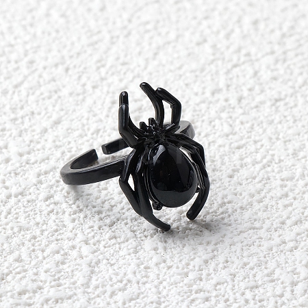 Natural Obsidian Spider Open Cuff Rings PW-WGC70E9-28-1